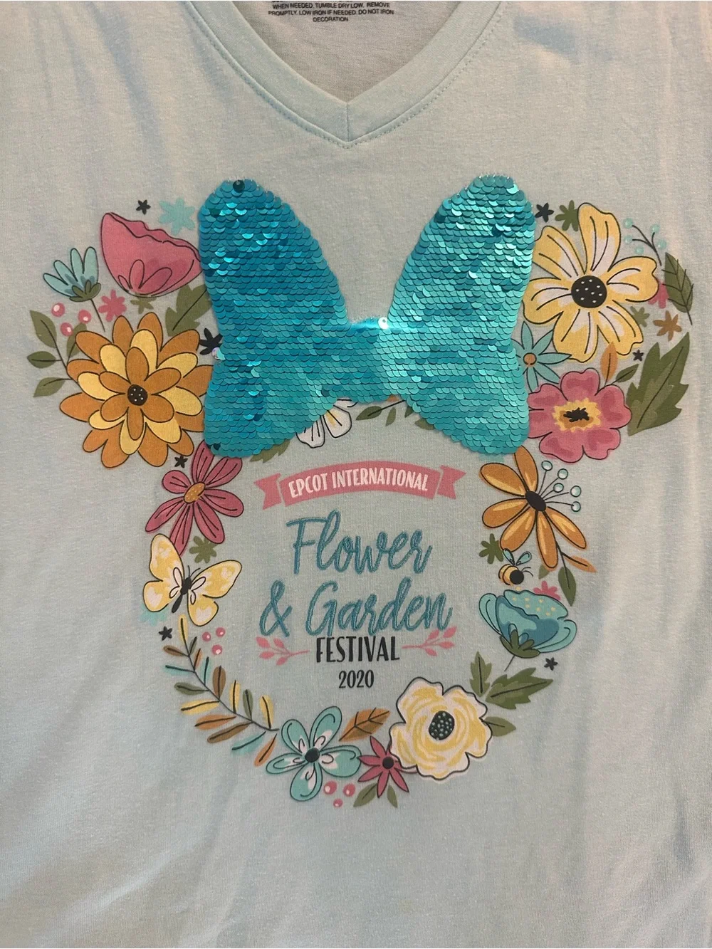 Disney Flower & Garden 2020 Light Aqua V-Neck Tee tank w sequins